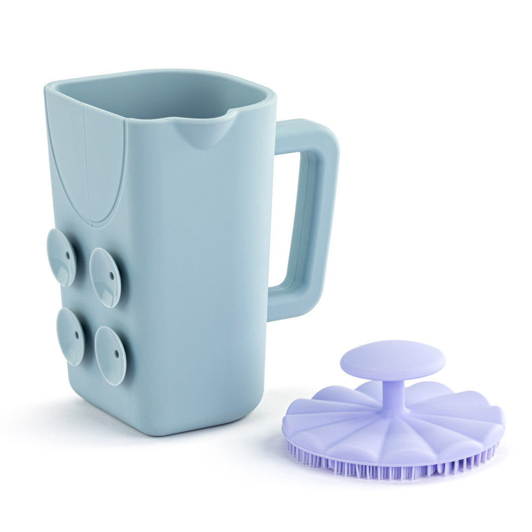 Demdaco Purple Silicone Bathtime Brush + Blue Cup Set