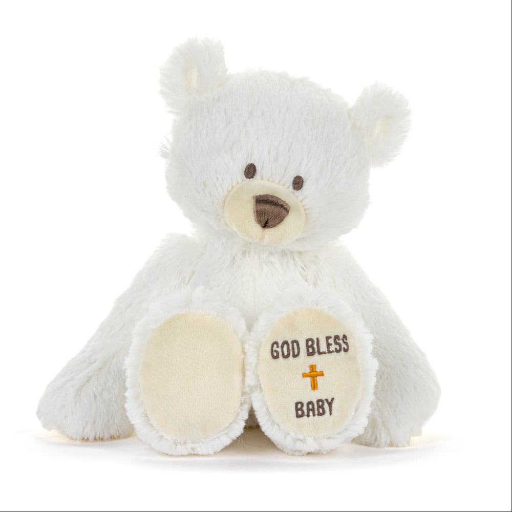 Demdaco Celebrate Me | God Bless Baby White Plush Teddy Bear