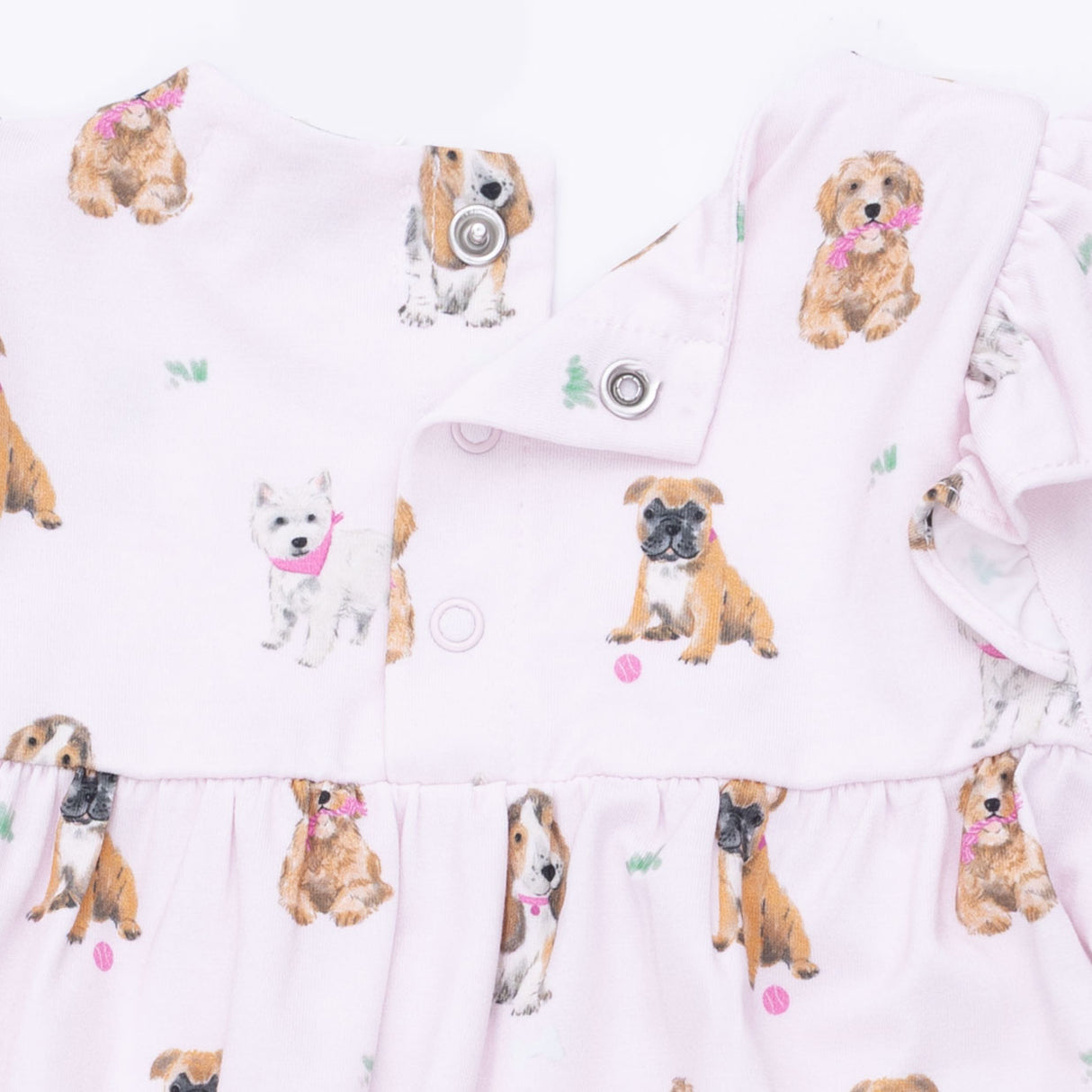 Angel Dear Bestie Dogs Pink Bamboo Ruffle Sleeve Snap Romper