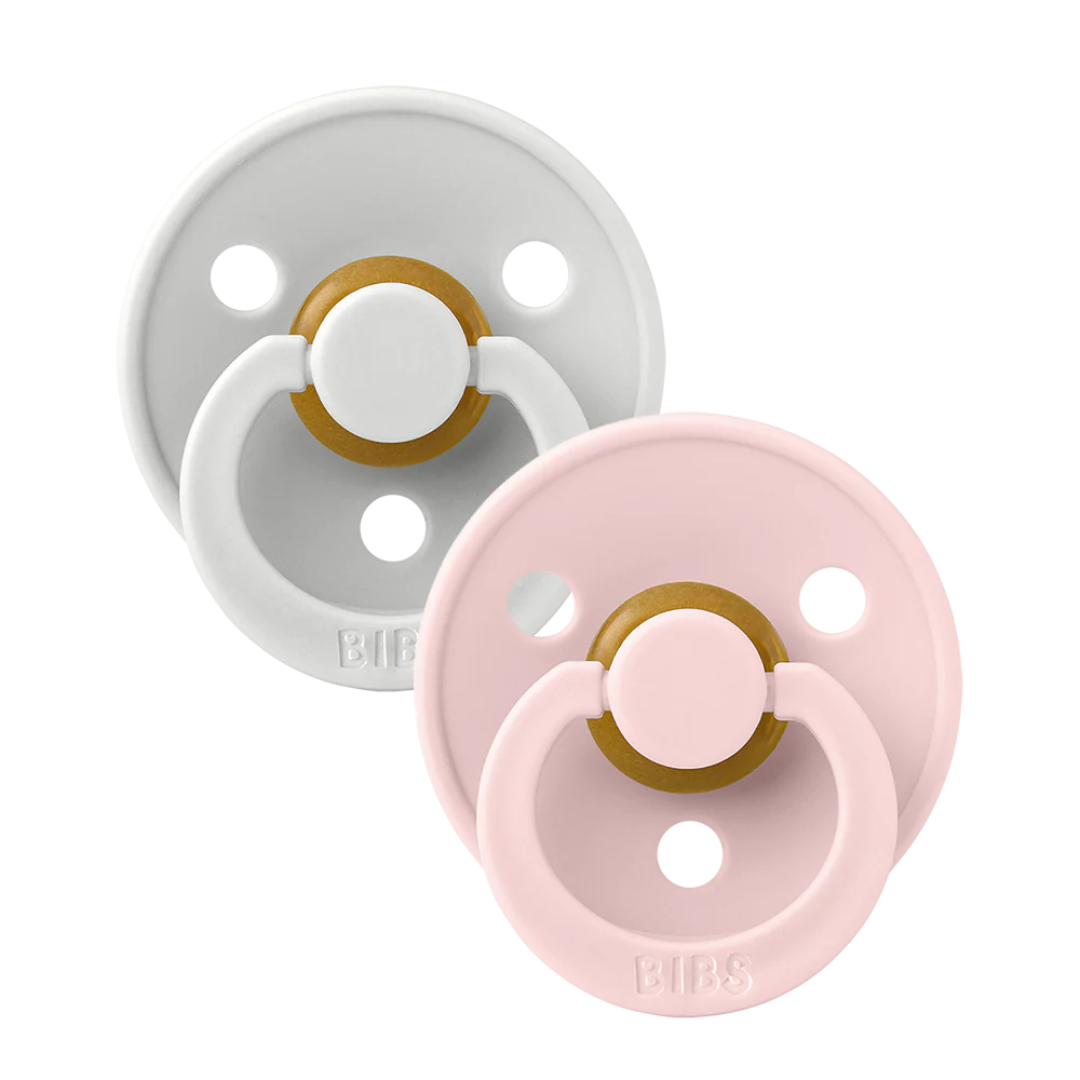 BIBS Original Natural Rubber Round Pacifier (2 Pack) | Haze | Blossom