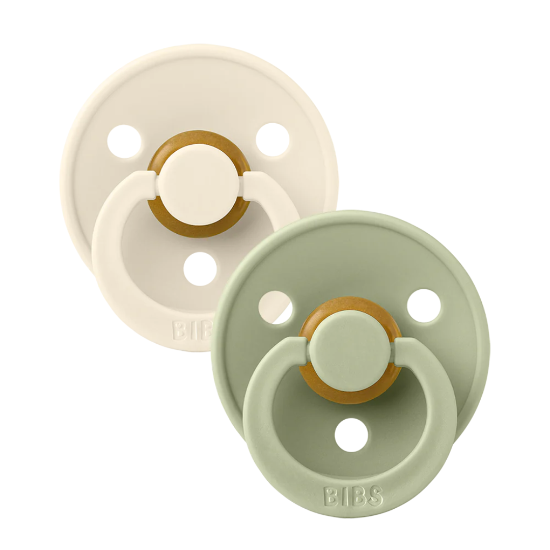 BIBS Original Natural Rubber Round Pacifier (2 Pack) | Ivory | Sage