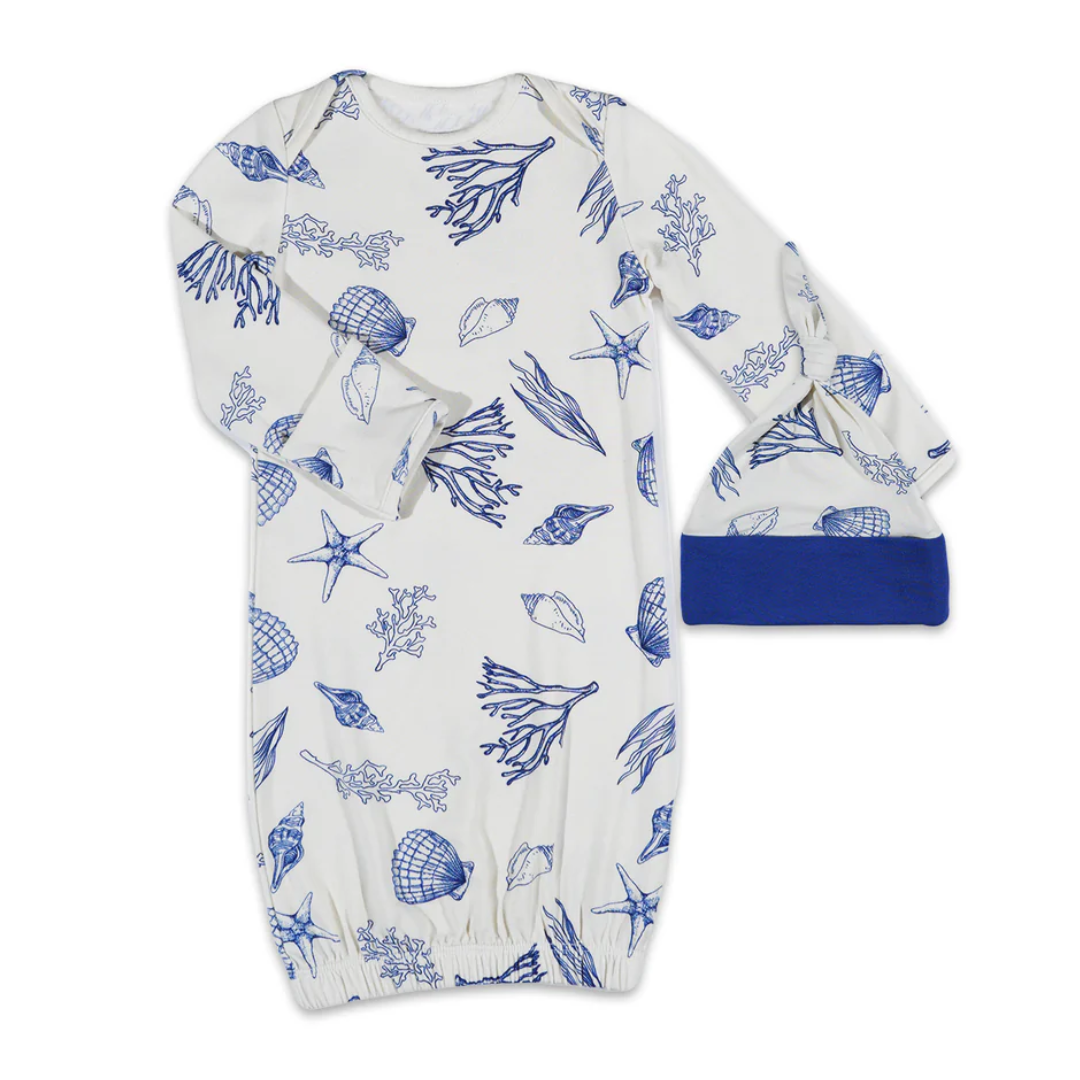 Newborn Gown and Hat Set | Coastal