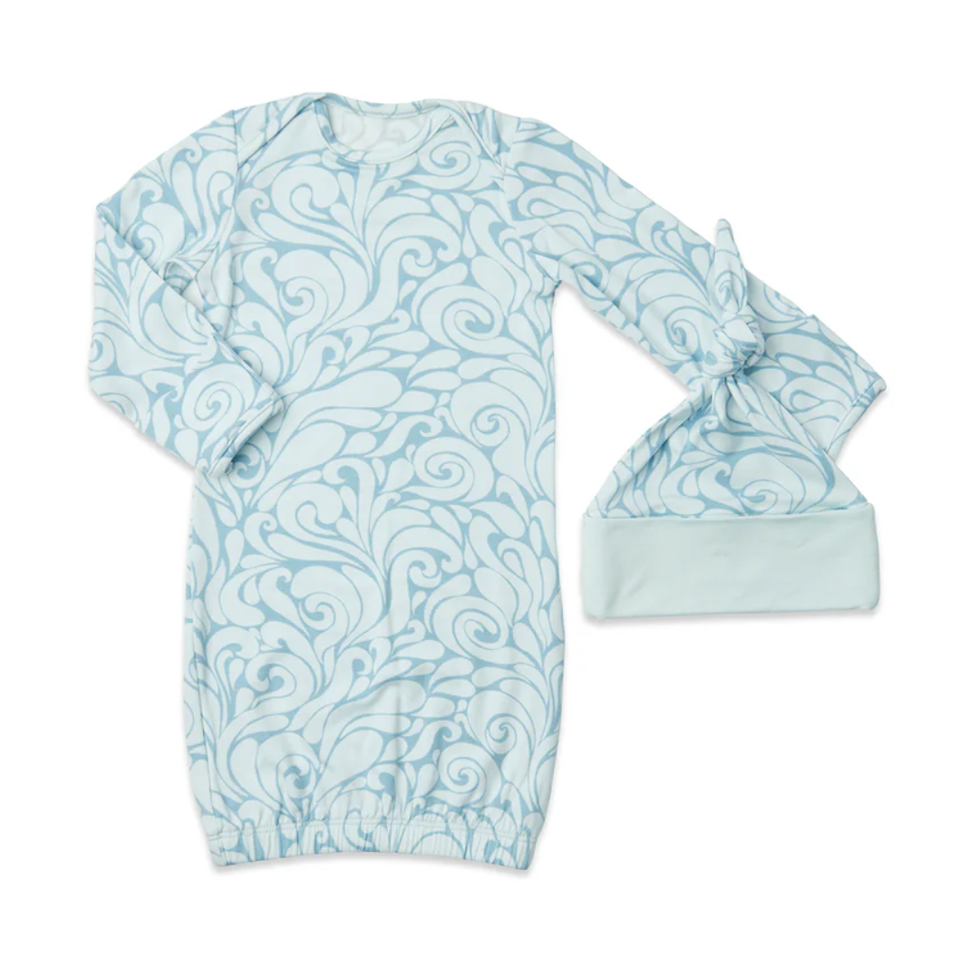 Newborn Gown and Hat Set | Waves