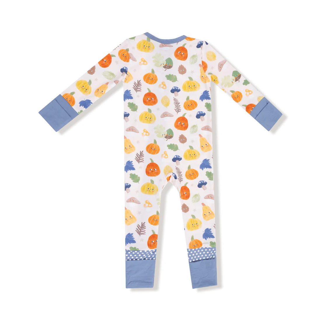 Angel Dear Autumn Pumpkins Blue 2-Way Zipper Romper