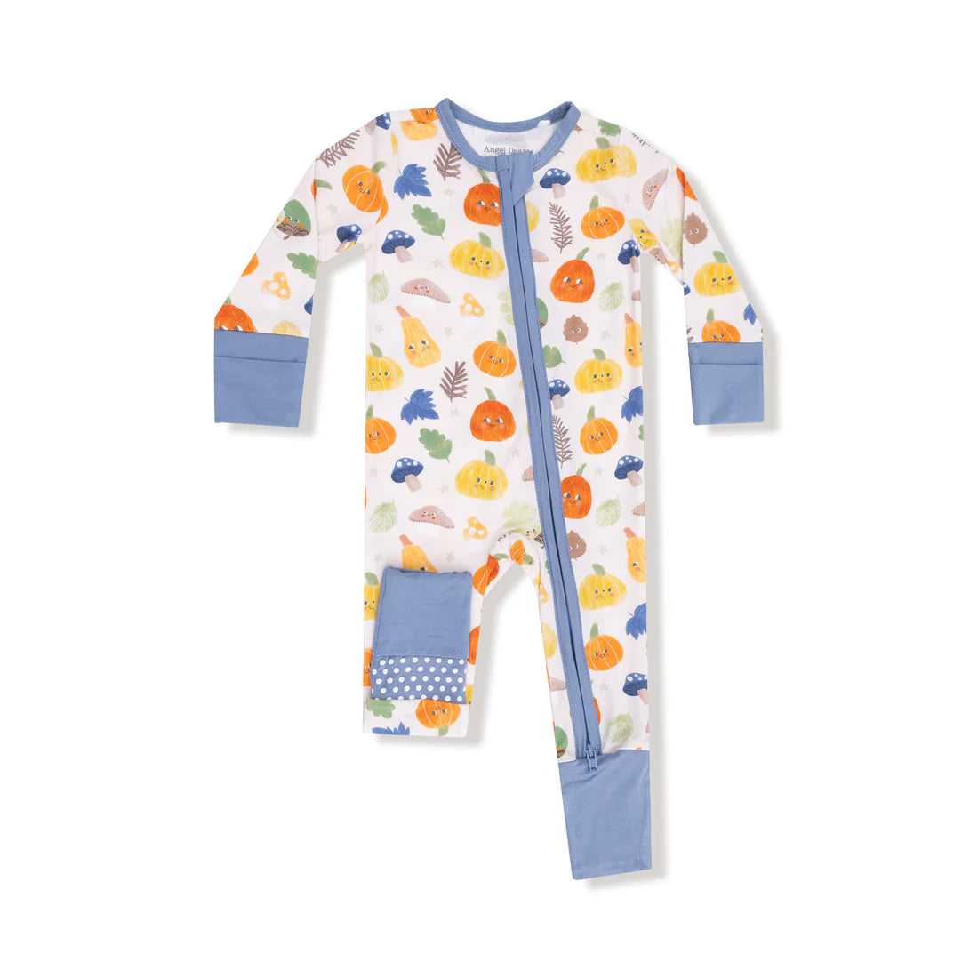 Angel Dear Autumn Pumpkins Blue 2-Way Zipper Romper
