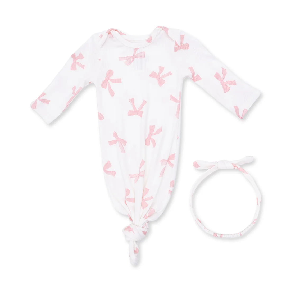 Angel Dear Pretty Bows Bamboo Knotted Gown & Headband Set | 0-3M