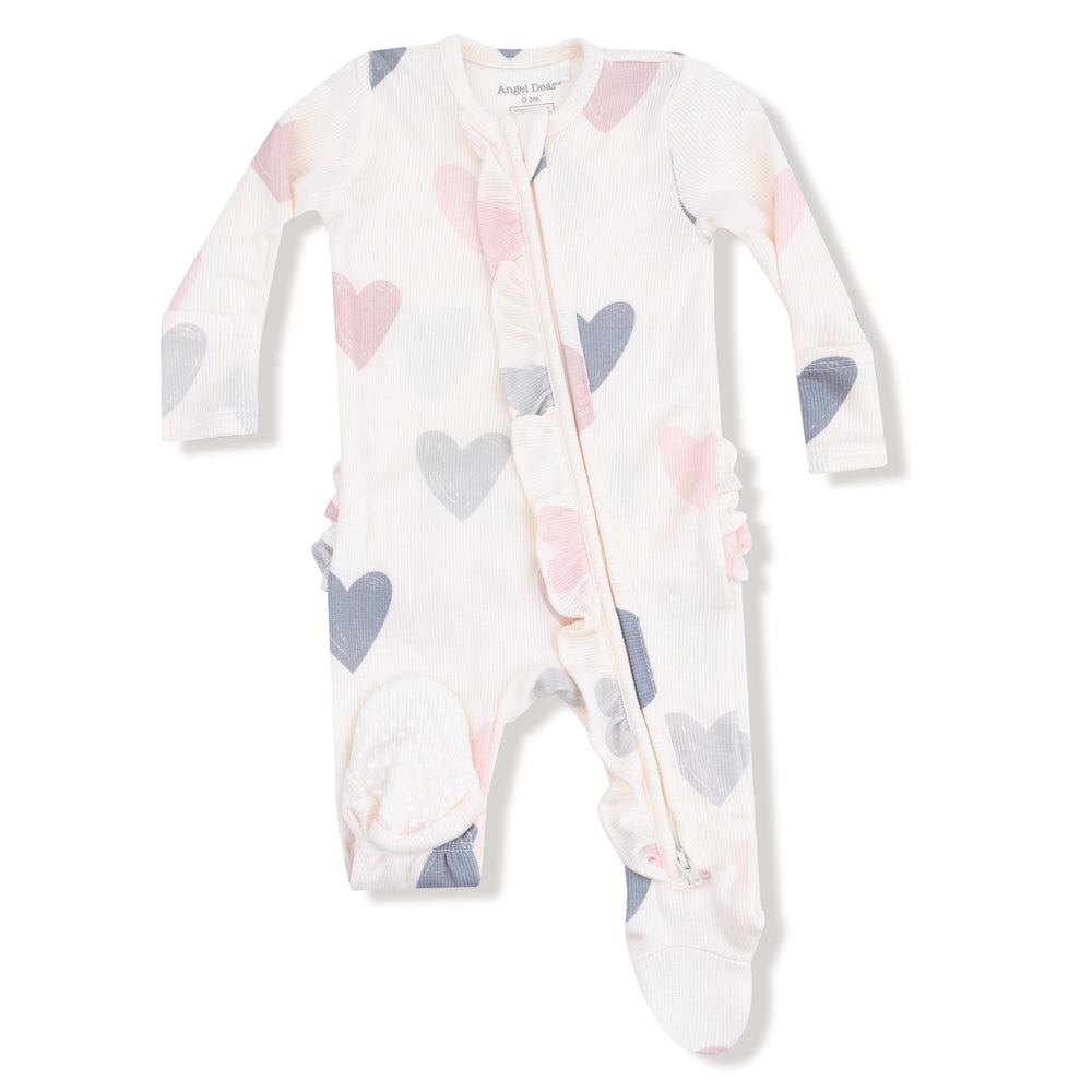 Angel Dear Hearts Modal Ribbed 2-Way Zipper Footie