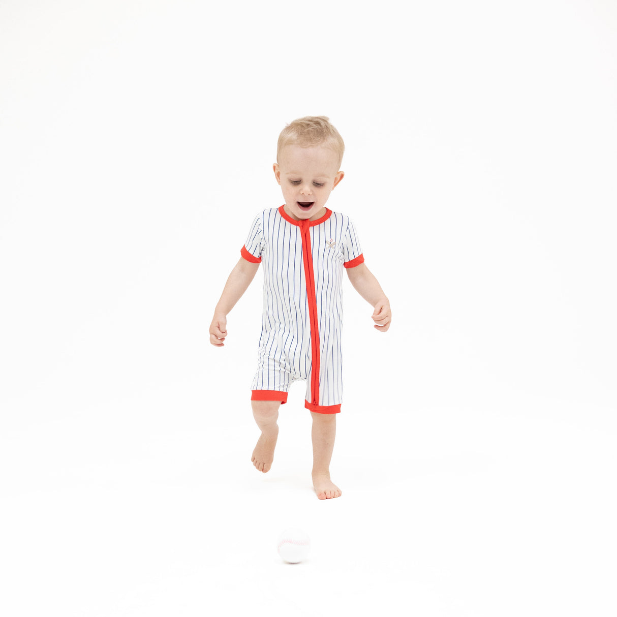 Angel Dear Baseball Stripe Shortie 2 Way Zipper Romper