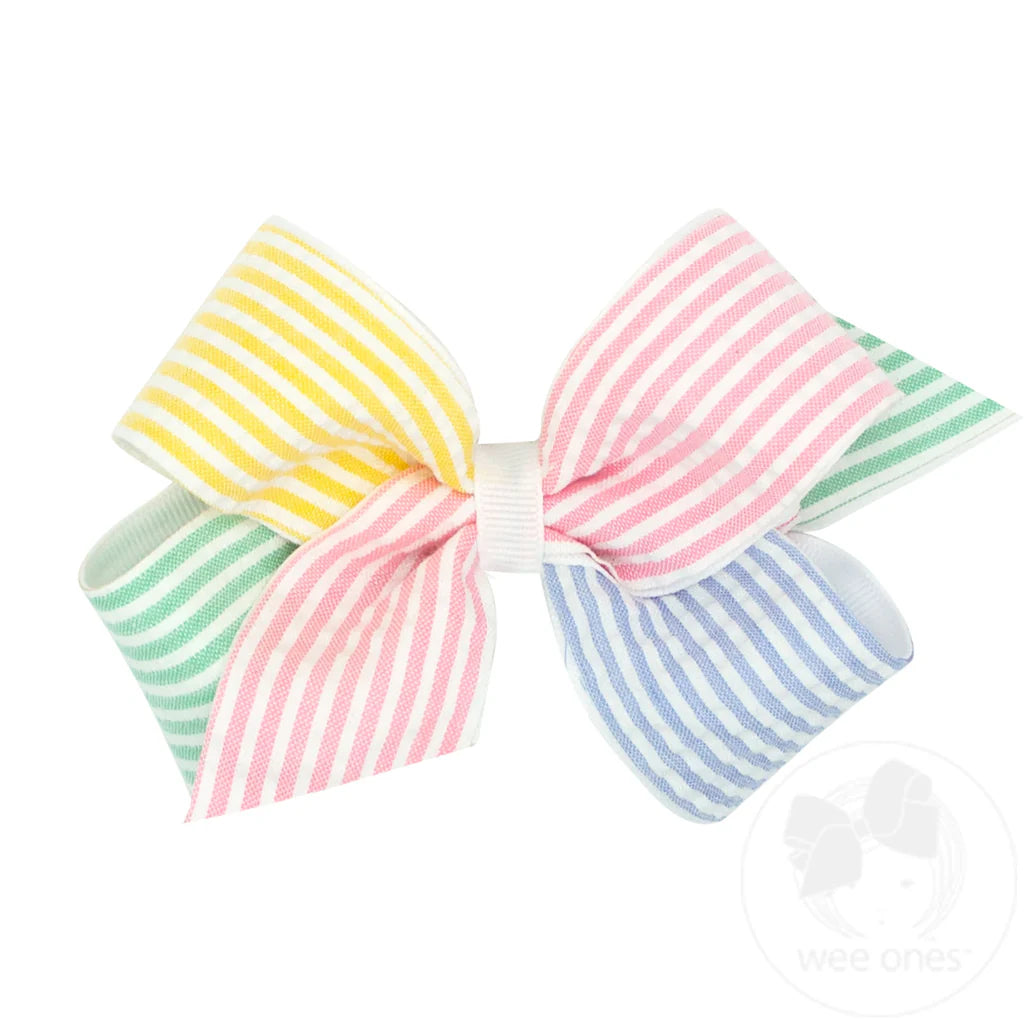Wee Ones Medium Color Block Seersucker Grosgrain Hair Bow