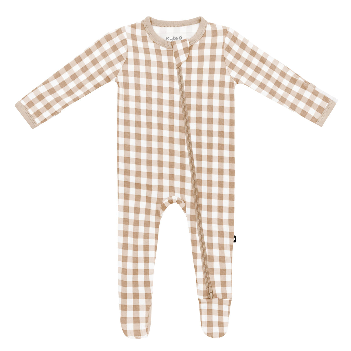 Kyte Bamboo Zippered Footie | Gingham Bisque