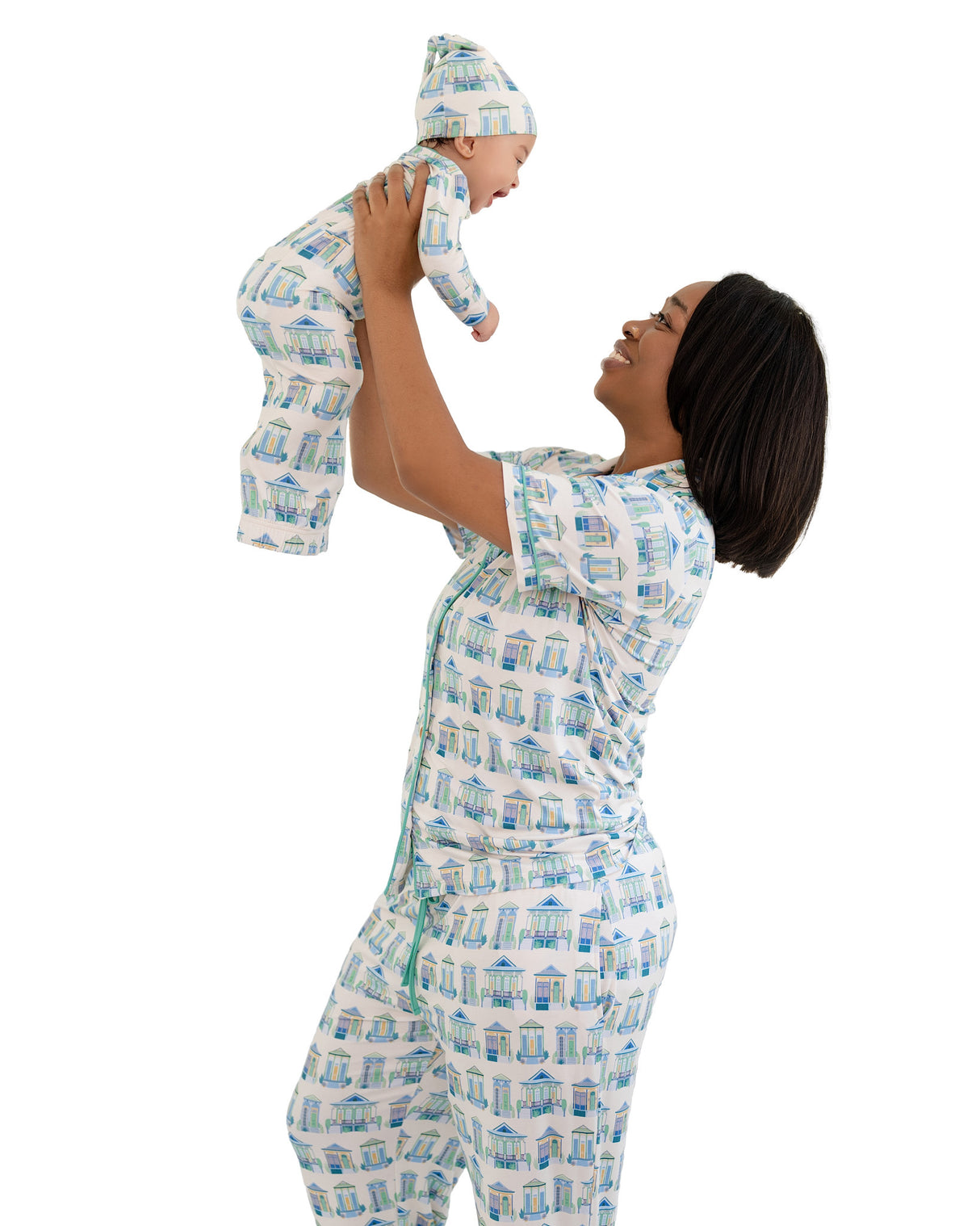 Pearls & Pelicans Bamboo Home Sweet Nola Green Women's Short-Sleeve Shirt and Lounge Pants Set