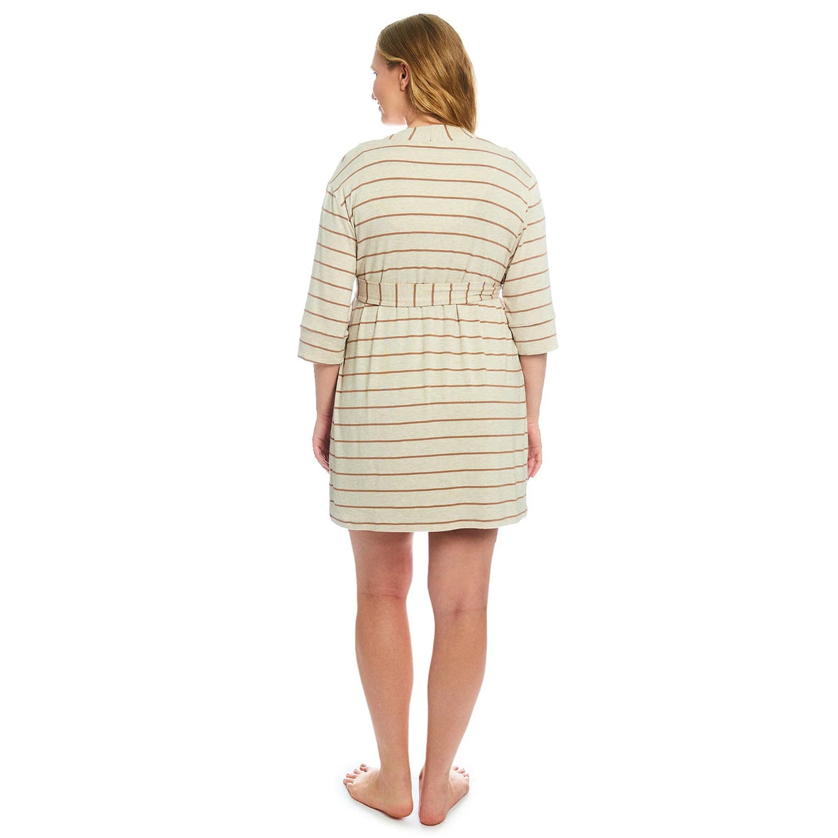Everly Grey Carolyn Gown 4-Piece PJ Set with Newborn Gown and Hat | Mocha Stripe