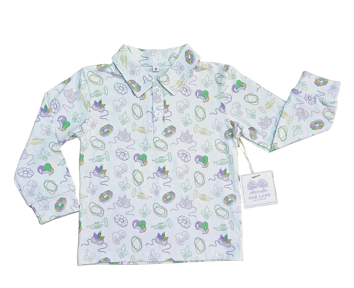 Oak Lane Long Sleeve Mardi Gras Polo Shirt