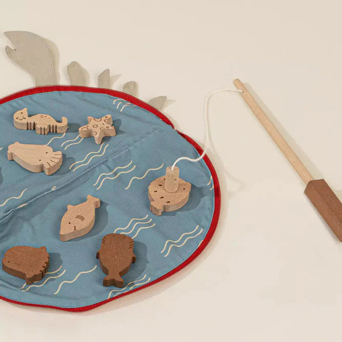 Coco Village Wooden Magnetic Fishing Game with Carrying Pouch