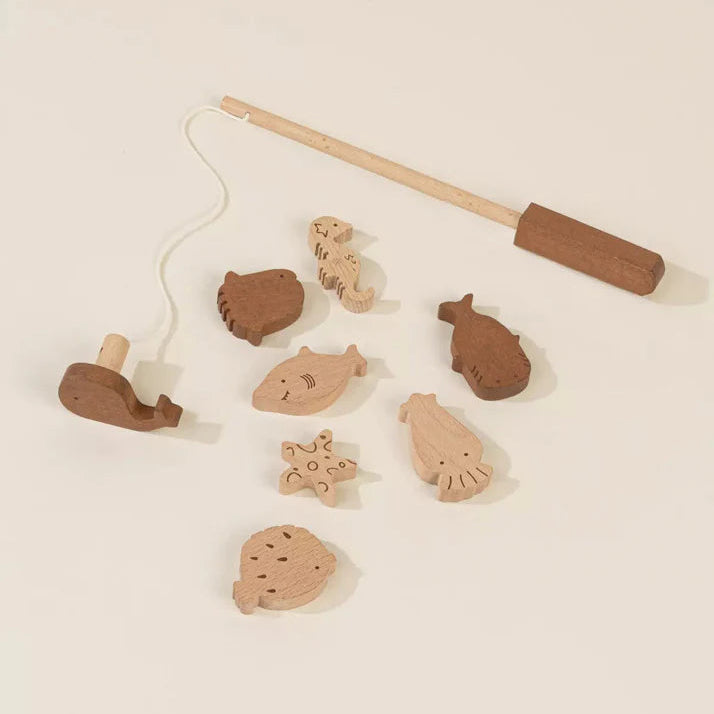 Coco Village Wooden Magnetic Fishing Game with Carrying Pouch