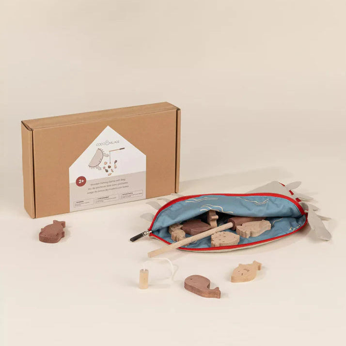 Coco Village Wooden Magnetic Fishing Game with Carrying Pouch