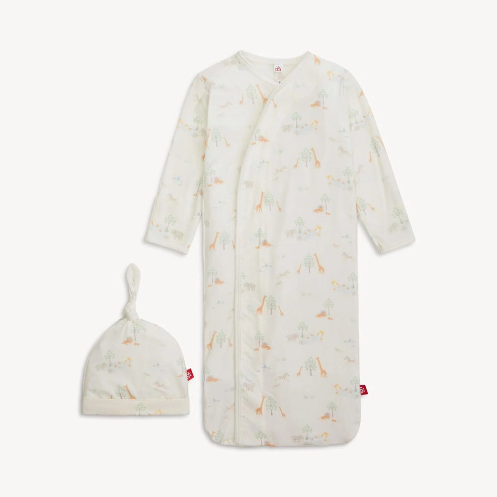 Magnetic Me White Serene Safari Modal Gown and Hat Set (nb-3m)