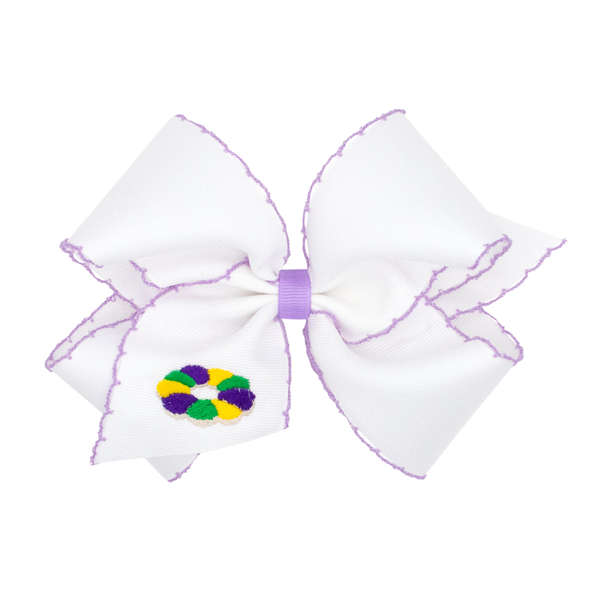 King Cake Embroidered Tail King Moonstitch Bow | White