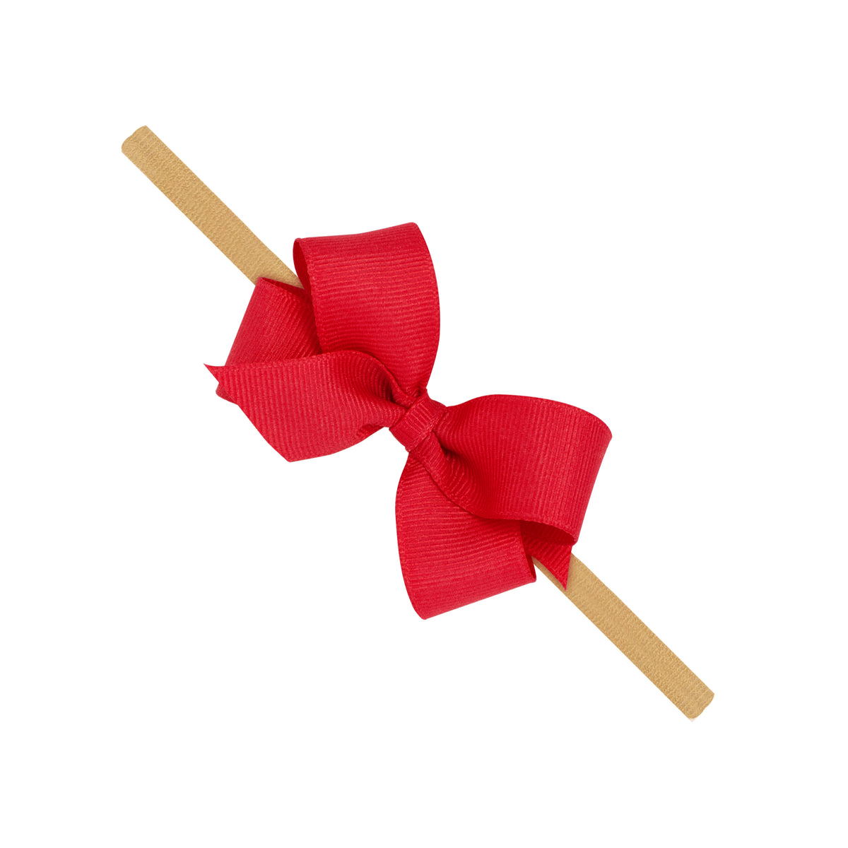 Wee Ones Red Mini Grosgrain Hair Bow on Nude Soft Headband