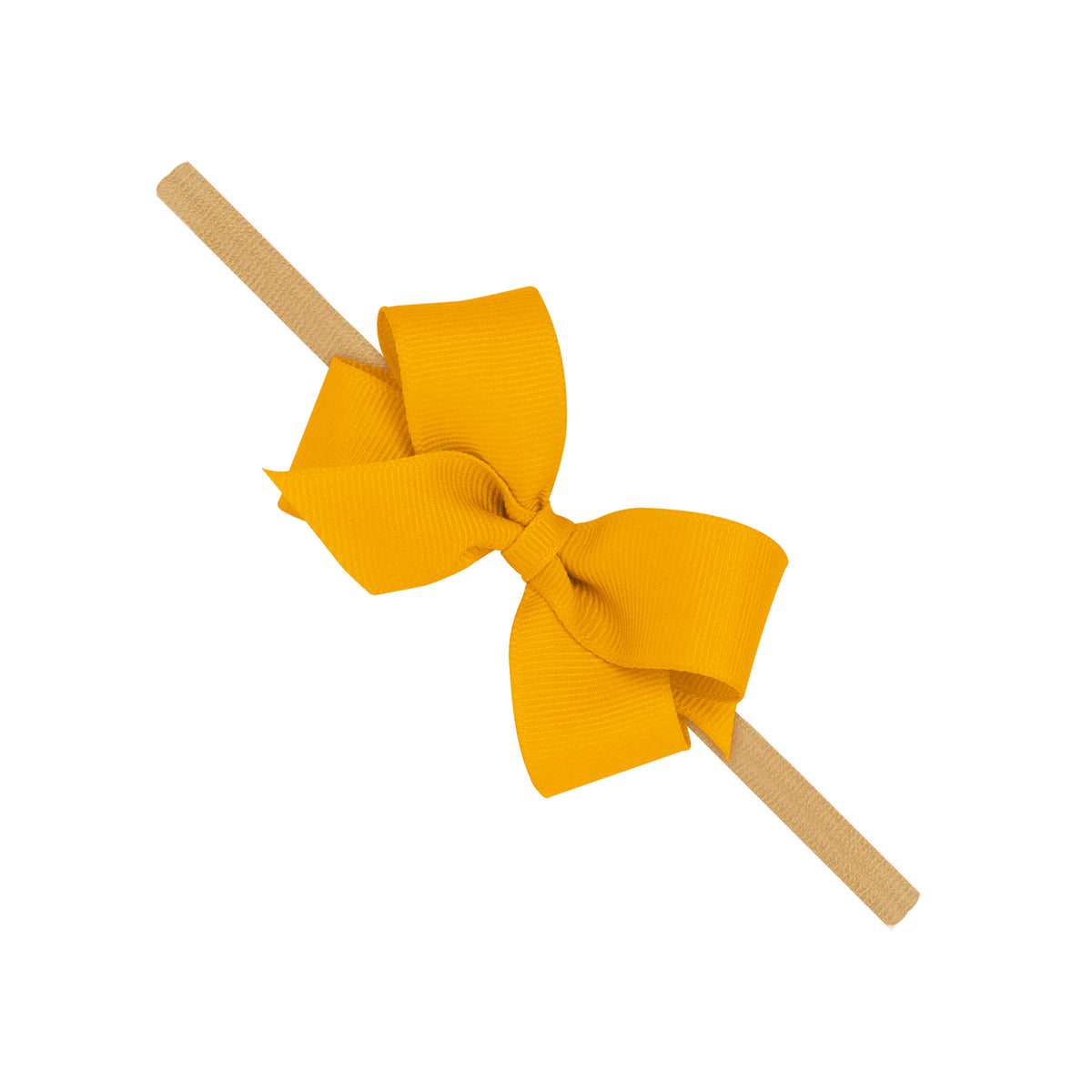 Wee Ones Gold Mini Grosgrain Hair Bow on Nude Soft Headband