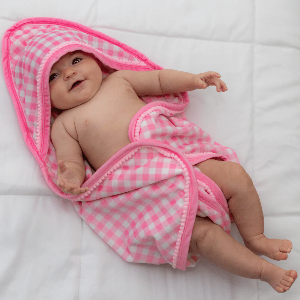 Sugar Bee Clothing Baby Pink Soft Gingham Hooded Bath Towel