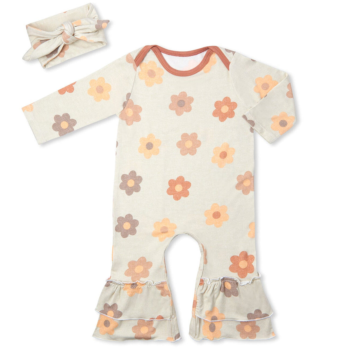 Everly Grey Ruffle Romper 2 Piece | Daisies