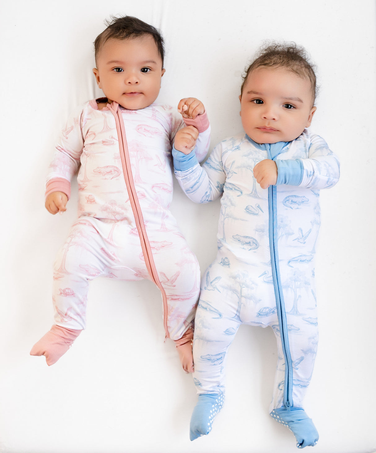 Pearls and Pelicans Bayou Toile Bamboo Zip Up Pajamas | Blue