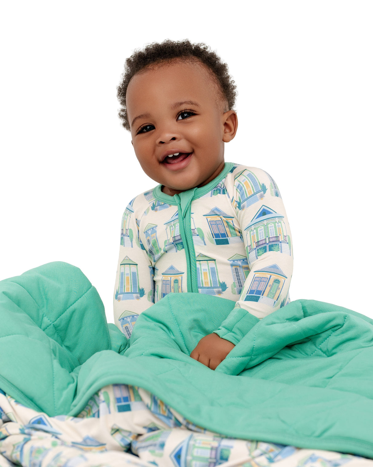 Pearls & Pelicans Home Sweet Nola Bamboo Zip Up Pajamas | Green