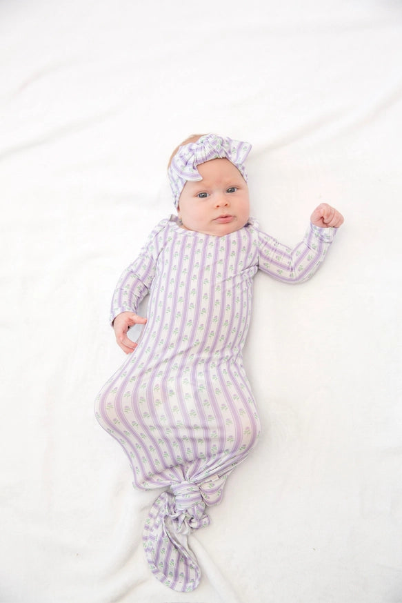 Goosies Lilac Ribbons Bamboo Knotted Infant Gown | 0-3M