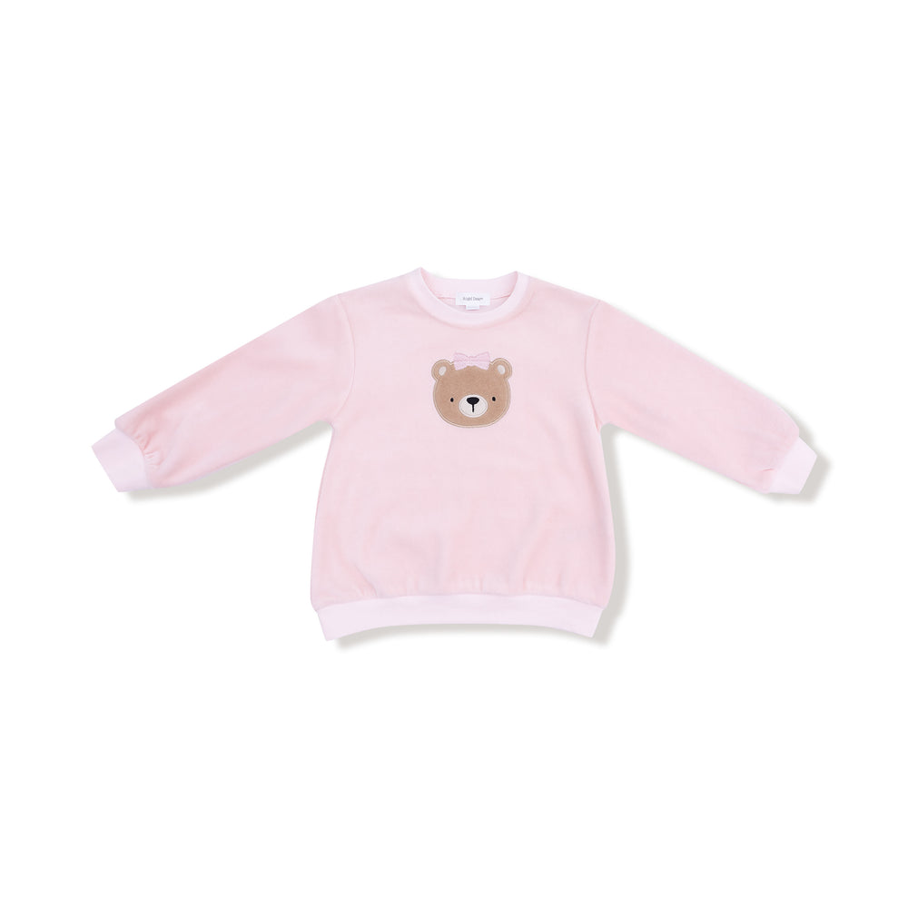 Angel Dear Velour Teddy Bear Oversized Shirt & Wide Leg Pant | Pink