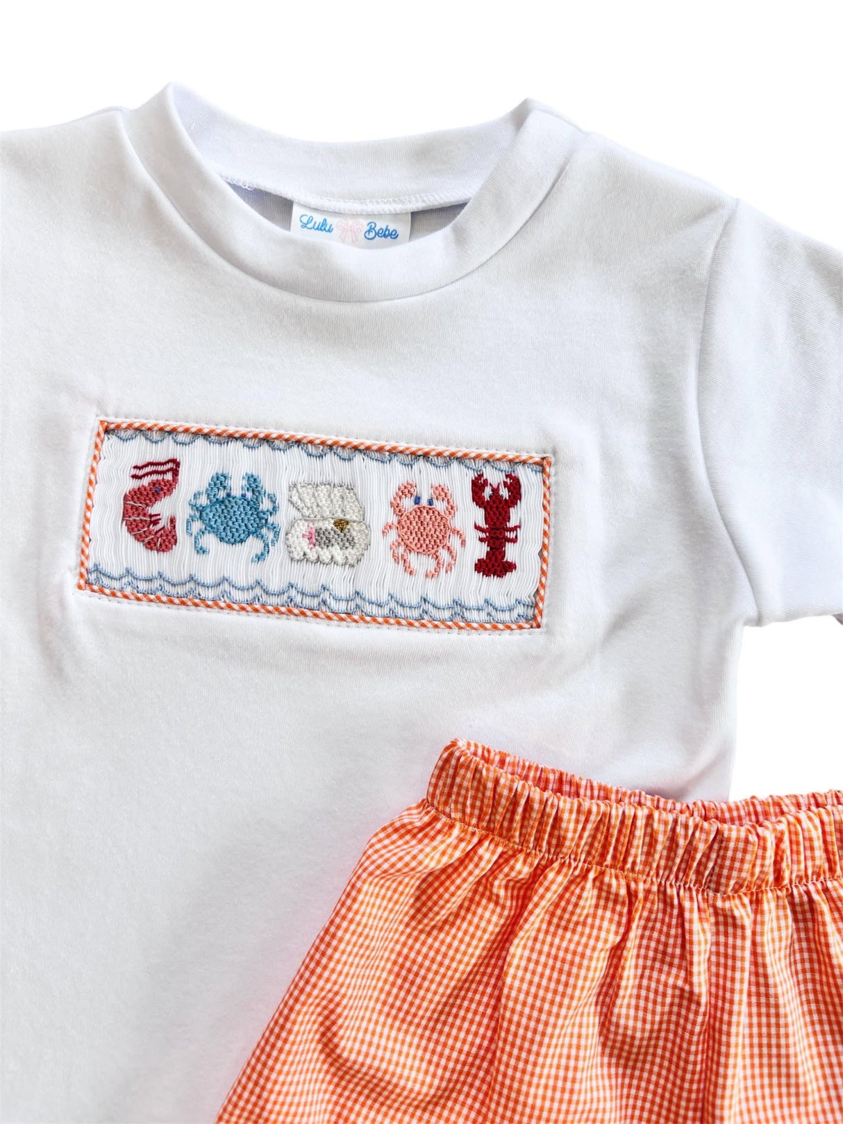 Sea Smock Tee & Coral Gingham Short Set