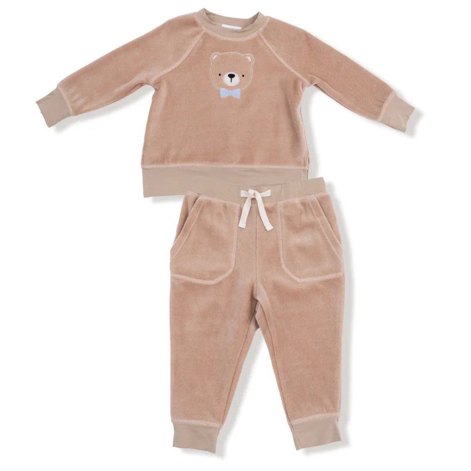 Angel Dear Velour Teddy Bear Oversized Shirt & Wide Leg Pant | Brown