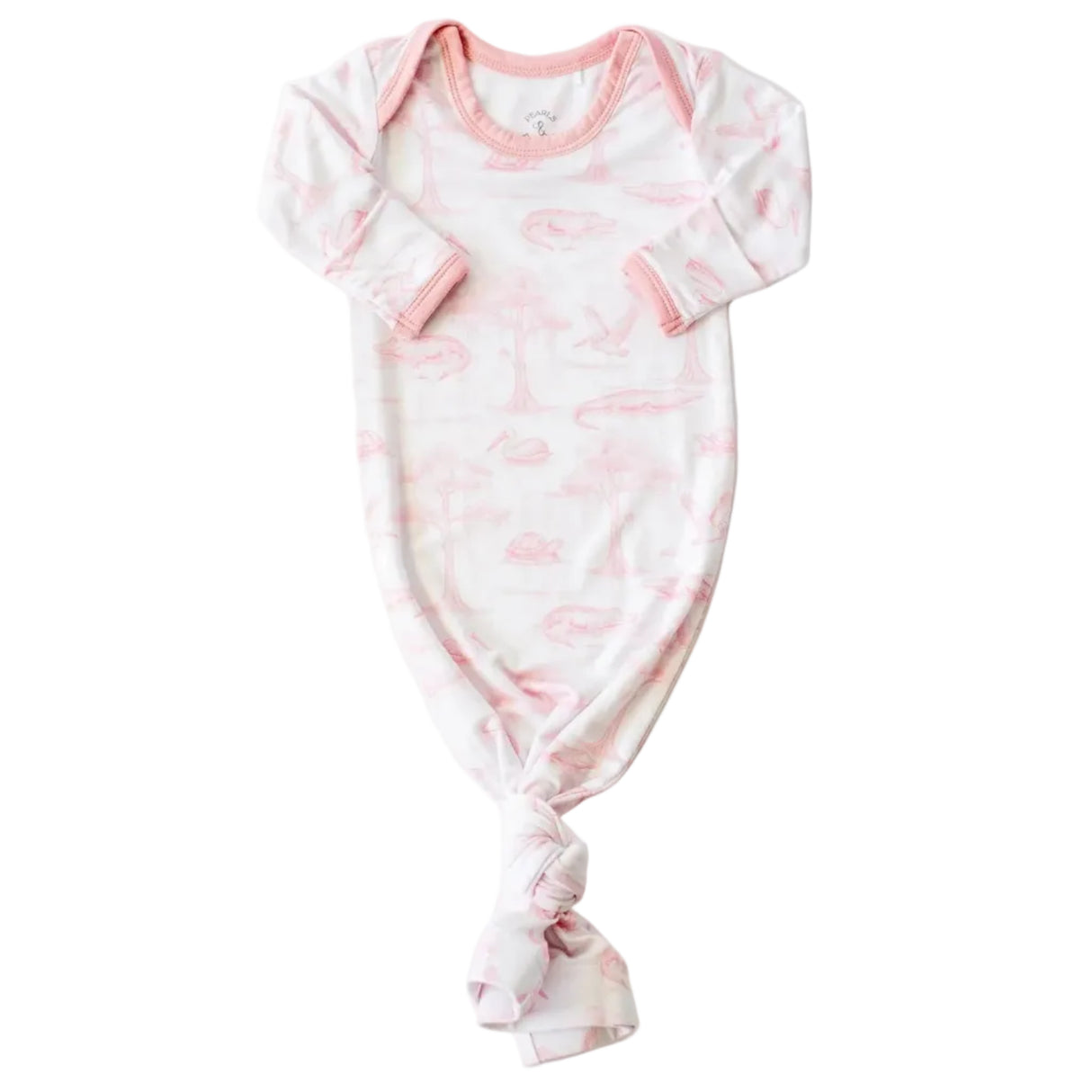 Pearls & Pelicans Pink Bayou Toile Bamboo Gown and Beanie Hat Set (0-3mo)