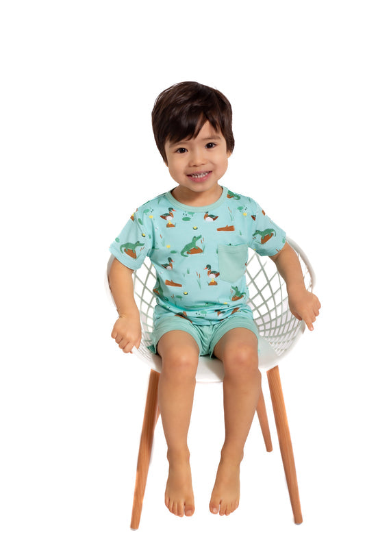 Pearls & Pelicans Bayou Buddies Bamboo Pocket Shirt and Shorts Set