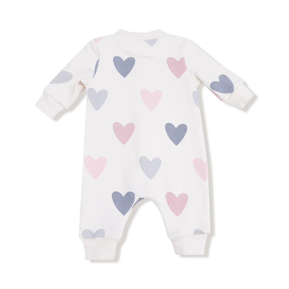 Angel Dear Hearts French Terry Baseball Collar Romper