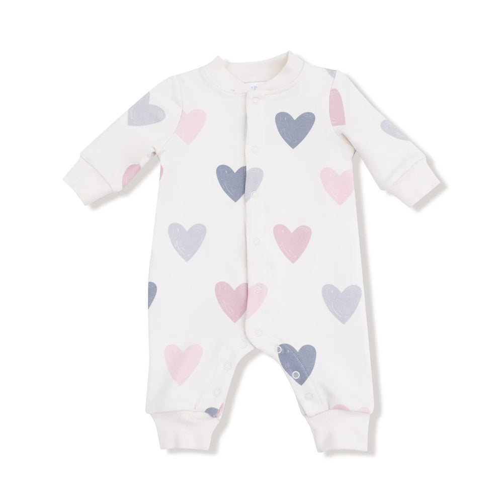 Angel Dear Hearts French Terry Baseball Collar Romper