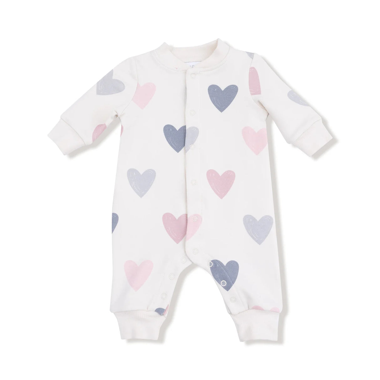 Angel Dear Hearts French Terry Baseball Collar Romper