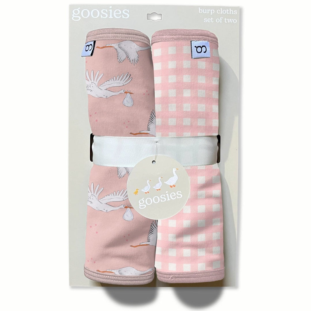 Goosies Stork Bamboo Burp Cloths 2 Pack Set | Pink Gingham
