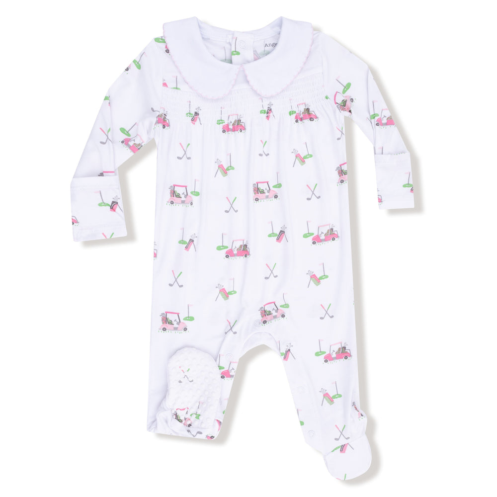 Angel Dear Baby Golf Carts Bamboo Smocked Footie | Pink