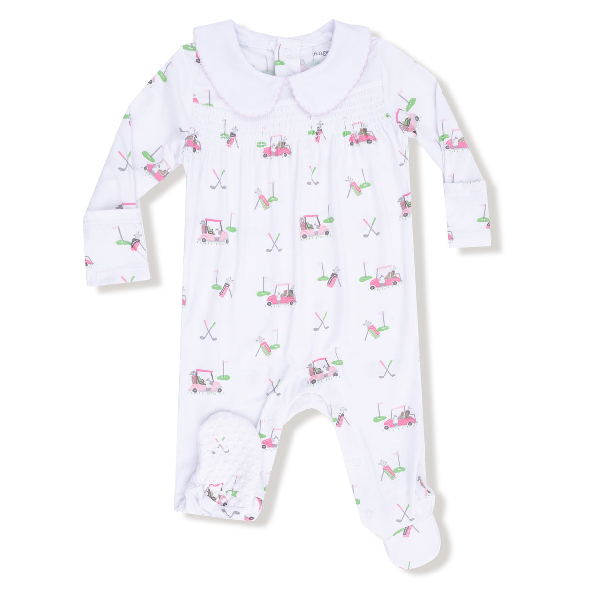 Angel Dear Baby Golf Carts Bamboo Smocked Footie | Pink