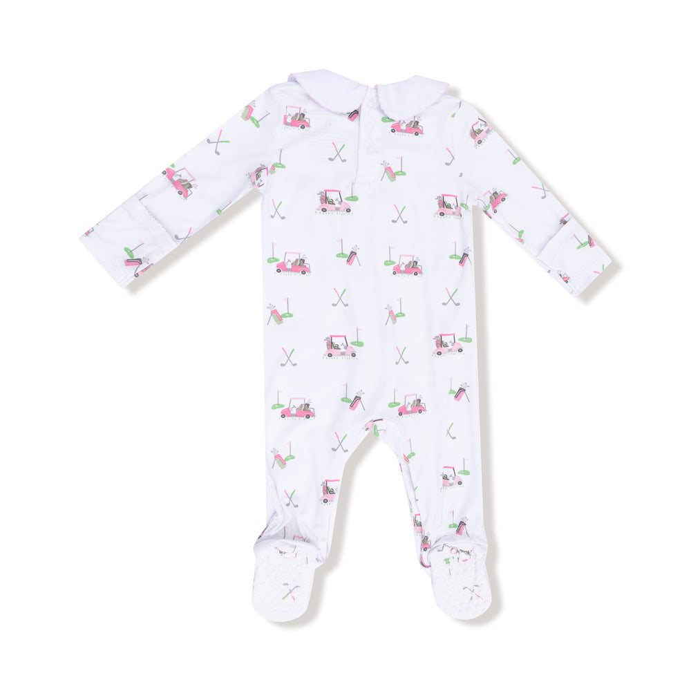 Angel Dear Baby Golf Carts Bamboo Smocked Footie | Pink