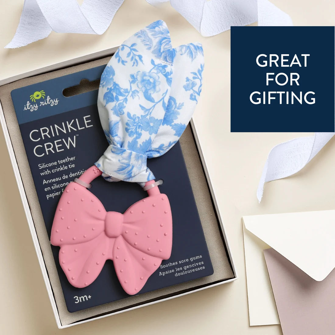Itzy Ritzy Pink Bow Crinkle Crew Sensory Teether