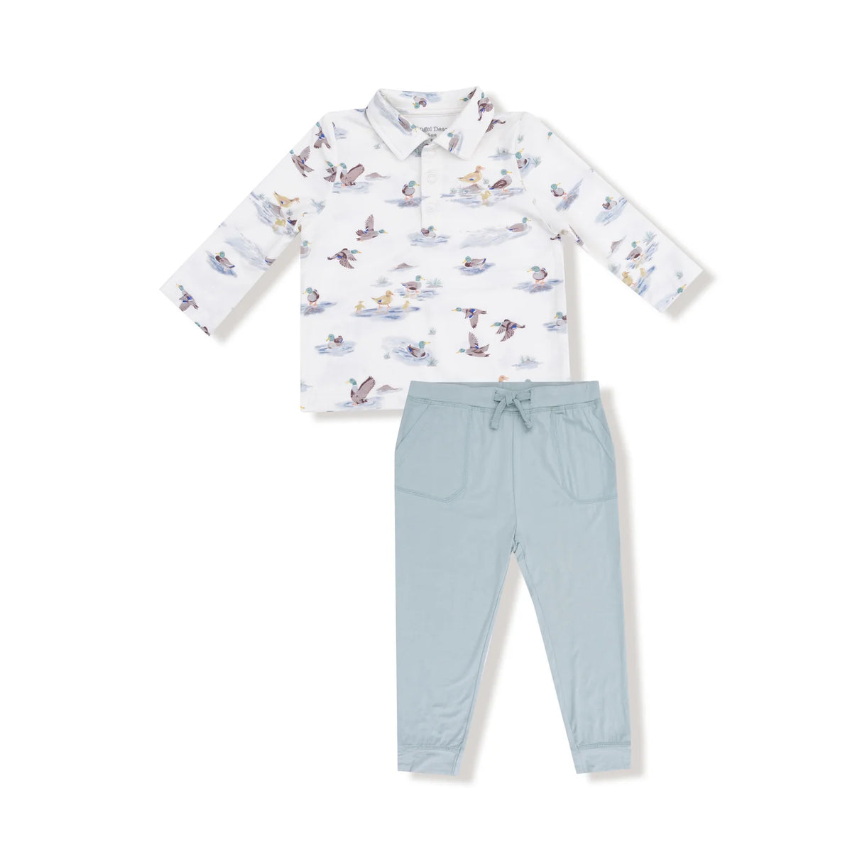 Angel Dear Migrating Mallards Longsleeve Polo Shirt and Bamboo Jogger Set