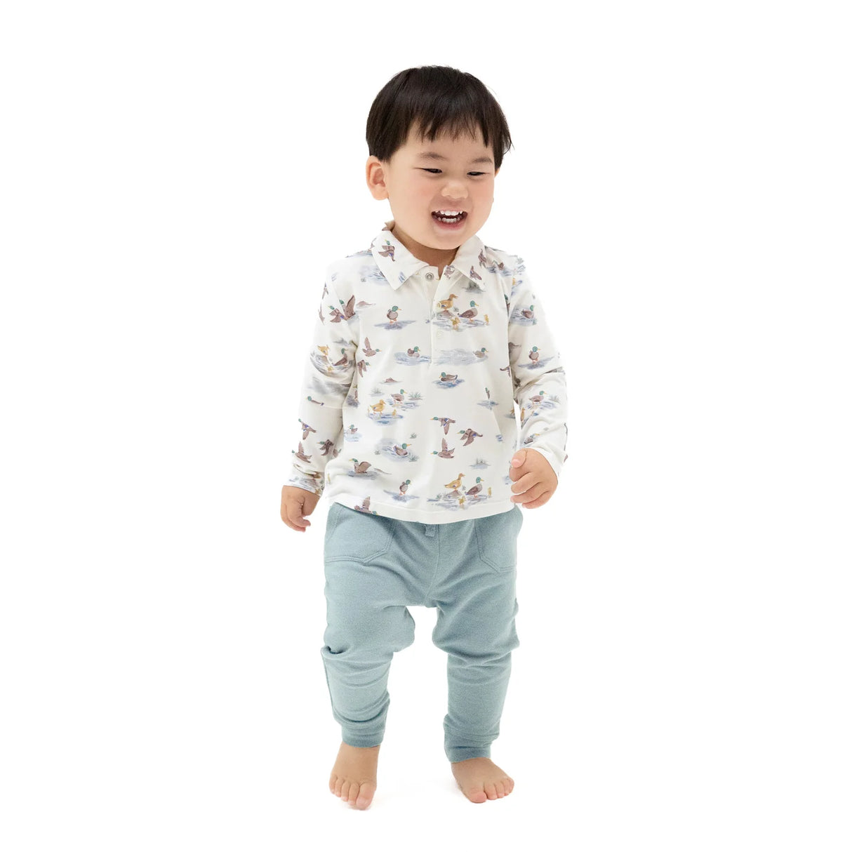 Angel Dear Migrating Mallards Longsleeve Polo Shirt and Bamboo Jogger Set