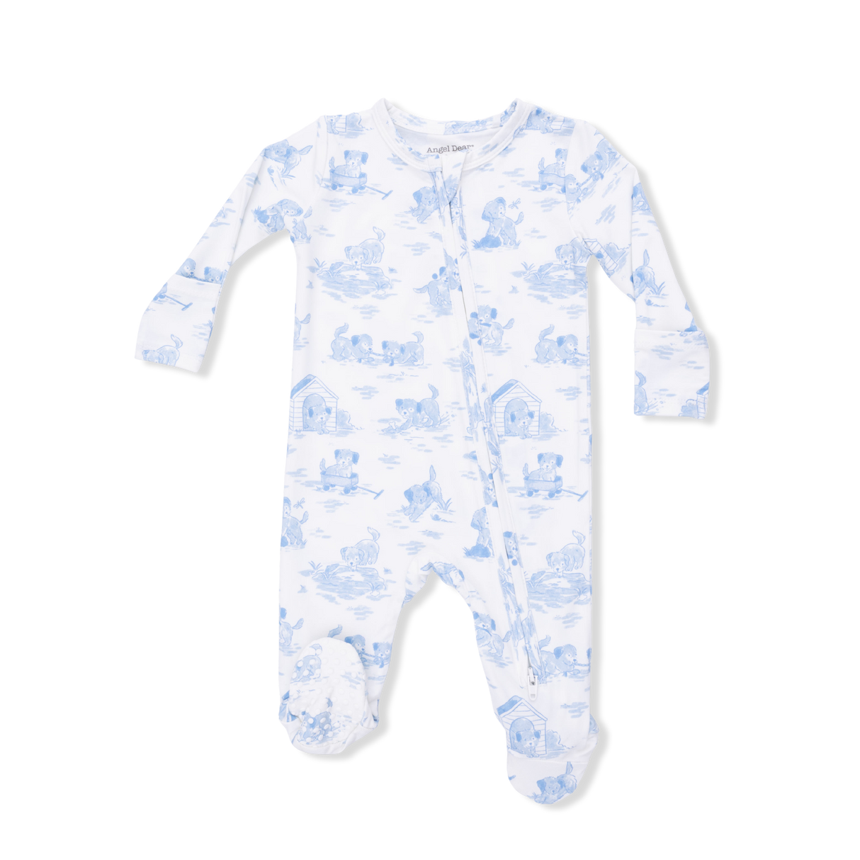 Angel Dear Puppy Toile Blue 2 Way Zipper Footie
