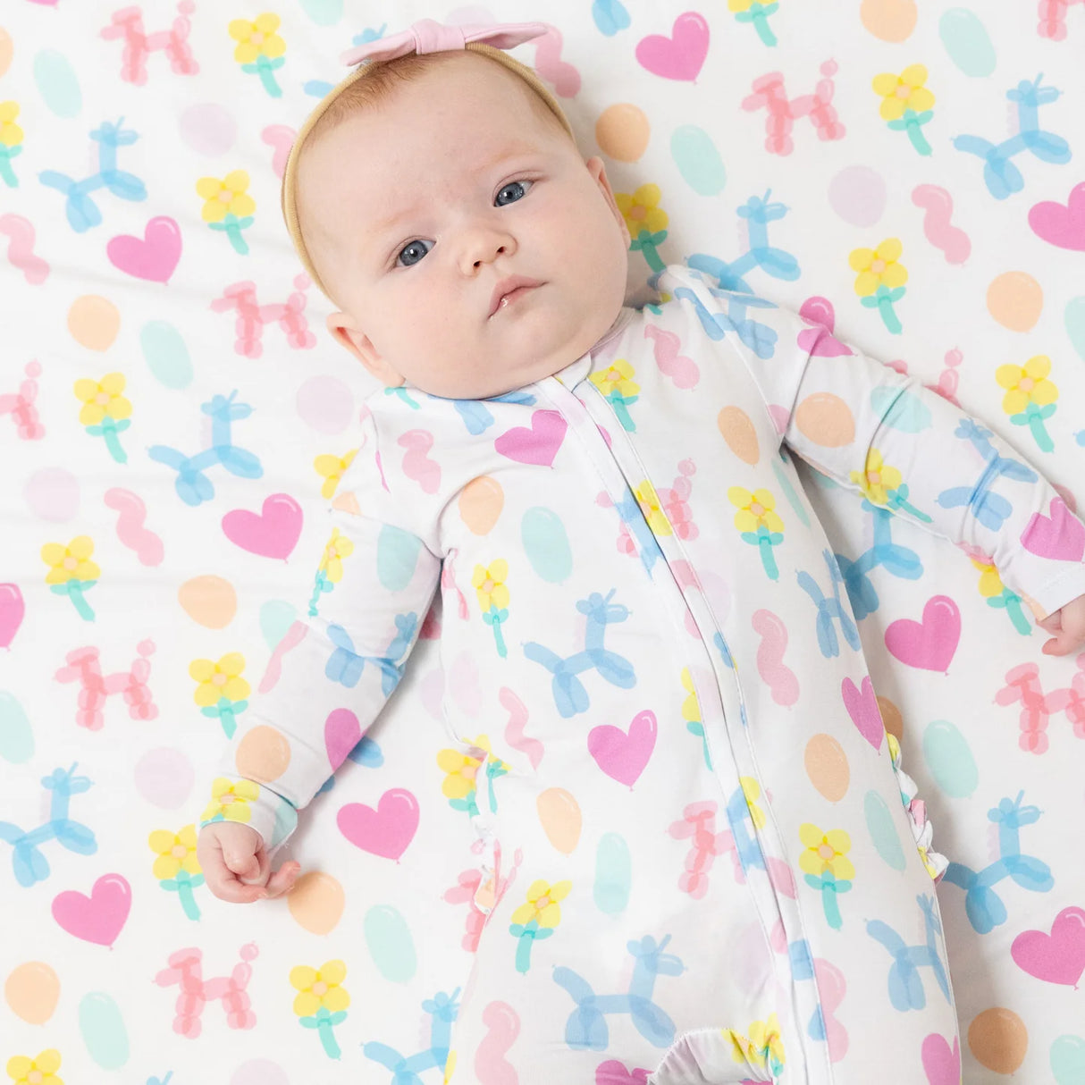 Angel Dear Balloon Animals Pink 2-Way Zipper Ruffle Back Footie