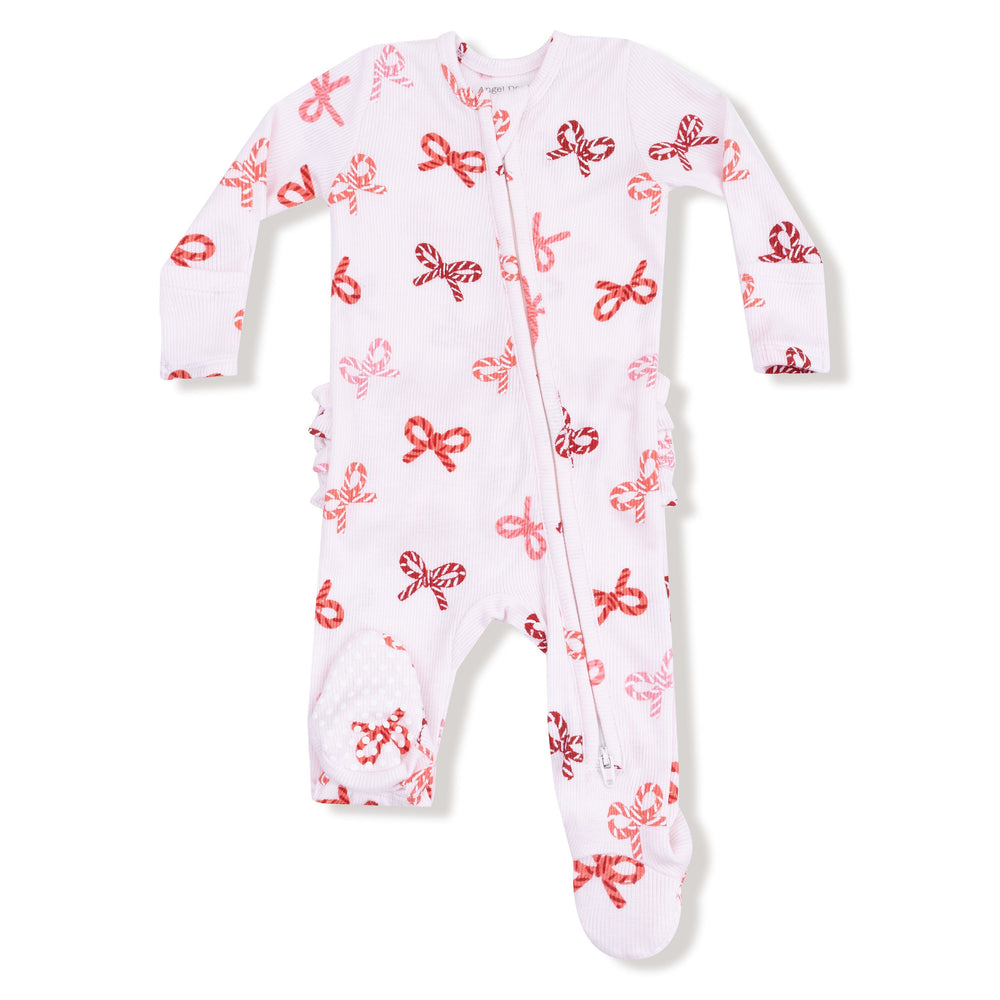 Angel Dear Candy Cane Bows Ruffle 2-Way Zipper Footie