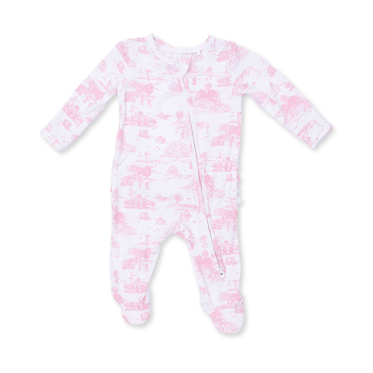 Angel Dear Golf Toile Pink Bamboo 2-Way Ruffle Zipper Footie