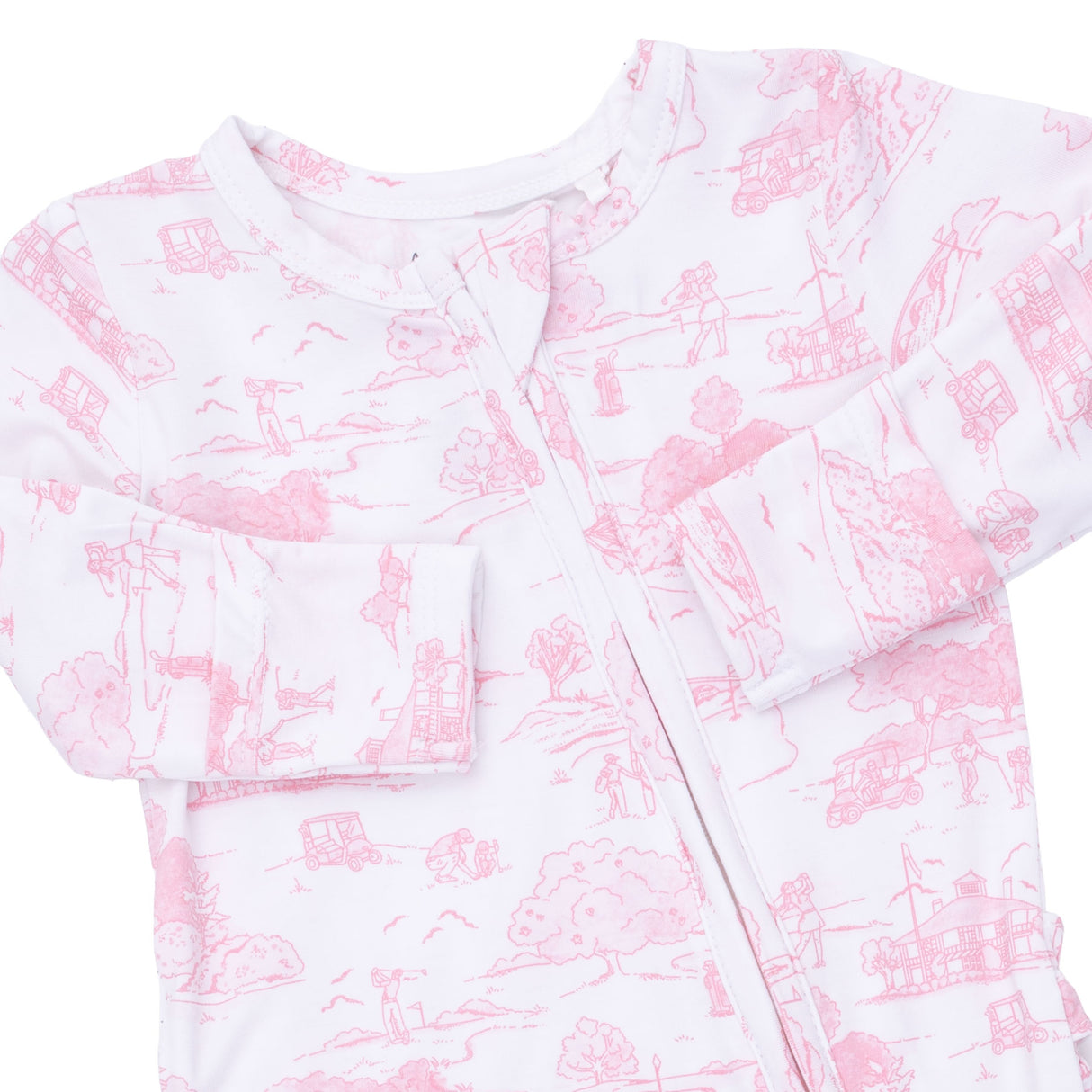 Angel Dear Golf Toile Pink Bamboo 2-Way Ruffle Zipper Footie