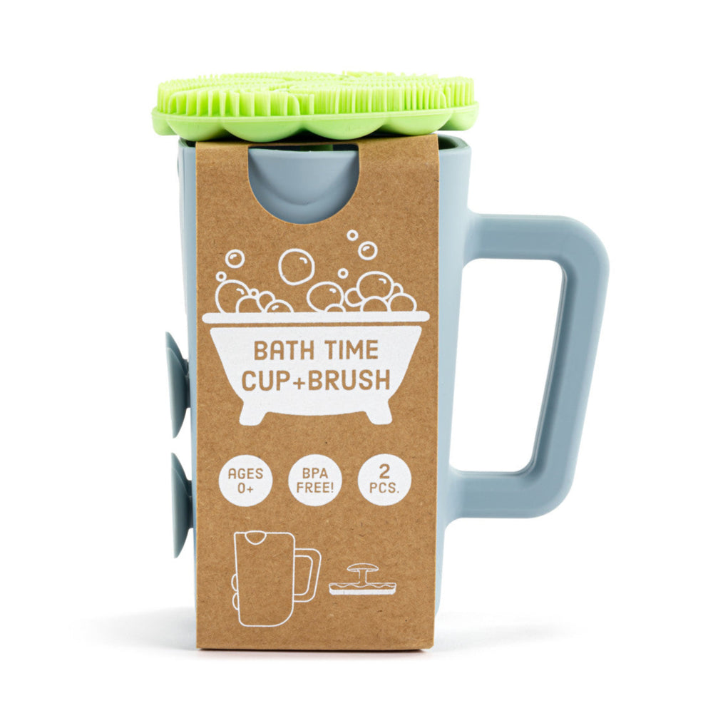 Demdaco Green Silicone Bathtime Brush + Blue Cup Set